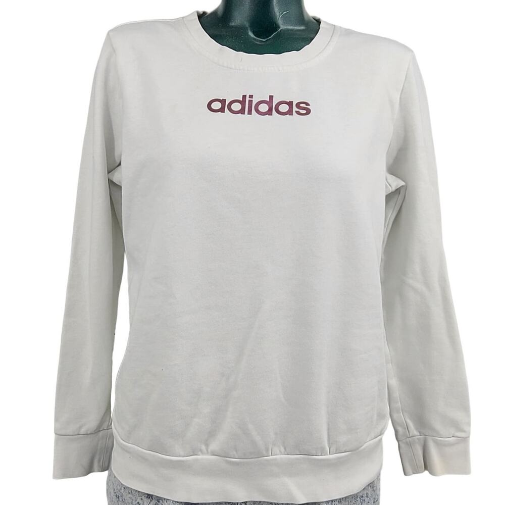 Adidas White & Metallic Logo Sweatshirt Sweater Women's M 2606